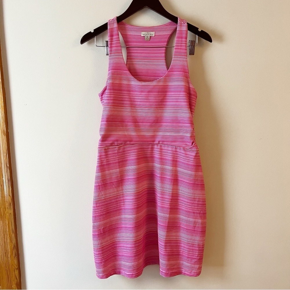 Tehama Pink Striped Racerback Mini Dress Athletic Sleeveless Size Medium